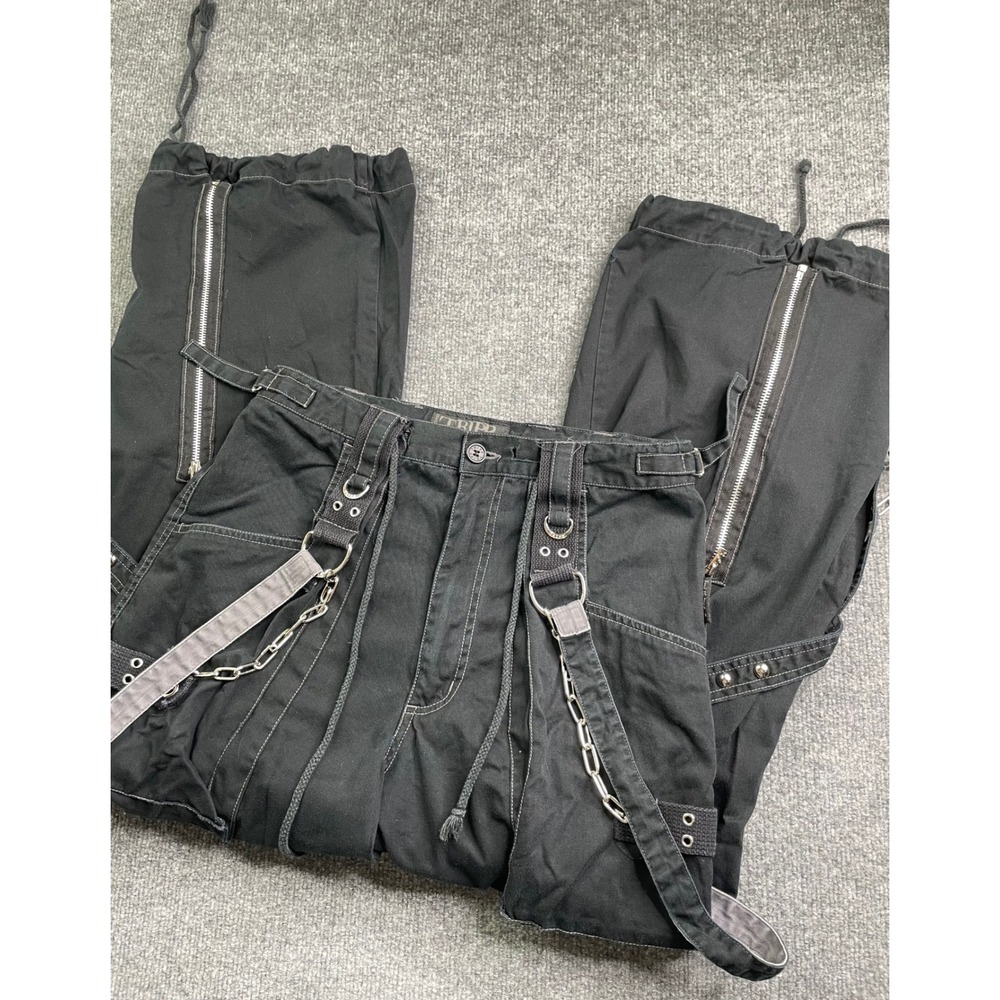 Tripp NYC Bondage Pants Mens M Black Goth Punk Wide Leg Chains Straps AF7061
